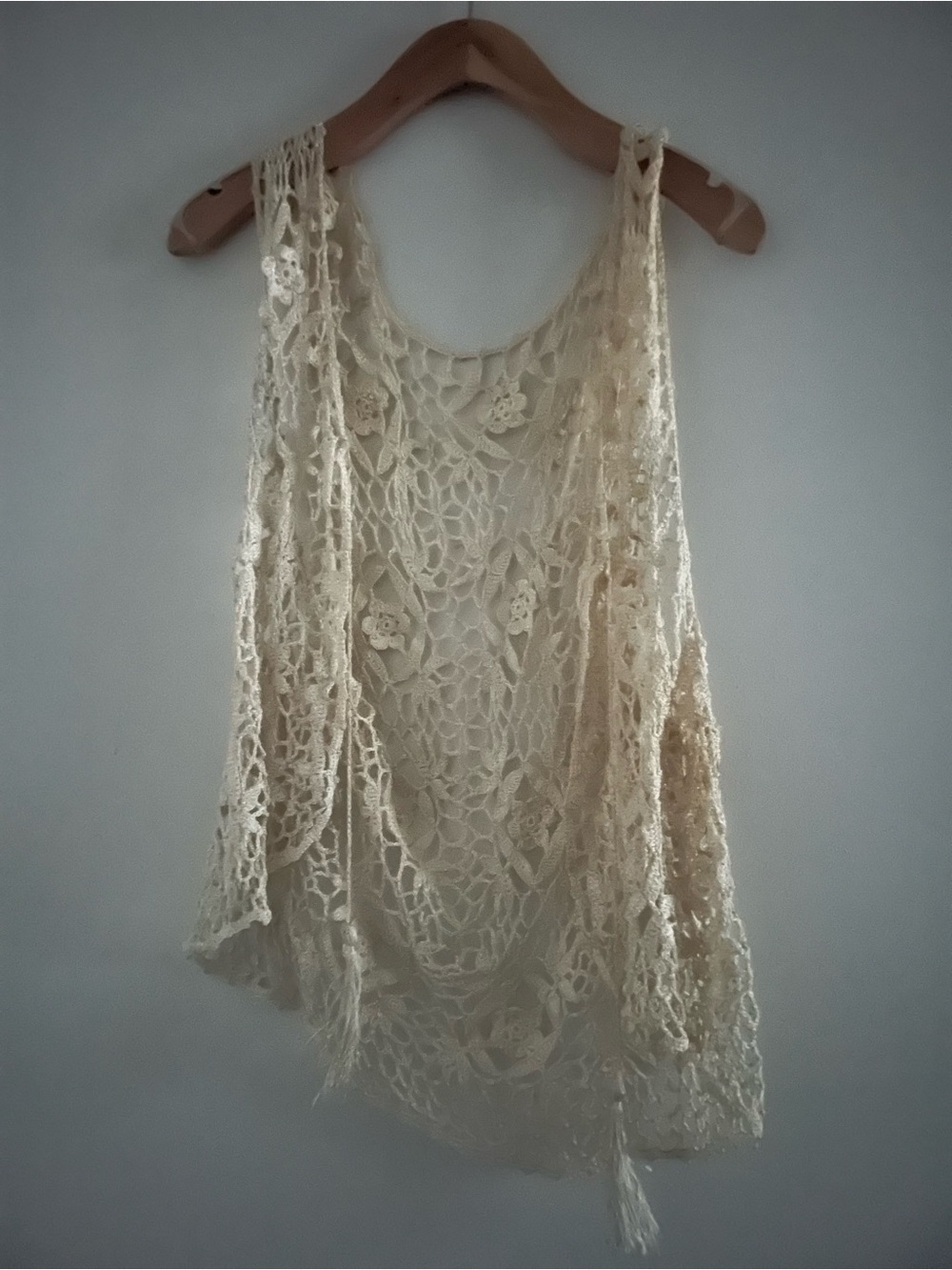 Vintage Cream Crochet Openwork Vest Coverup Sz S/M